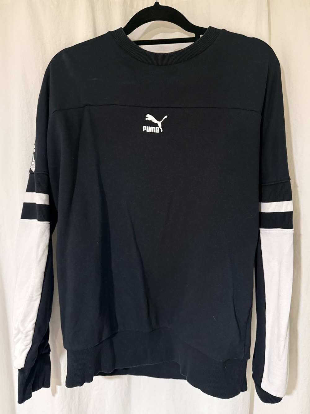 Puma Black Crew Sweatshirt with White Sleeve Panels